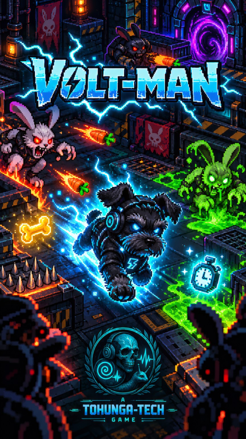 Volt charges through the neon warren, a Tohunga-Tech game